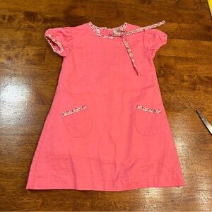 The Oaks Cotton Linen pink dress floral trim pockets size 2